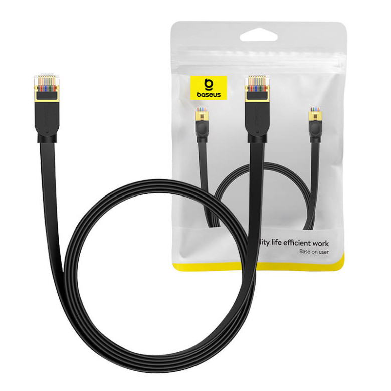 Baseus Cat 7 UTP Ethernet RJ45 kábel lapos 2 m fekete Baseus Cat 7 UTP Ethernet RJ45 kábel lapos 2 m fekete