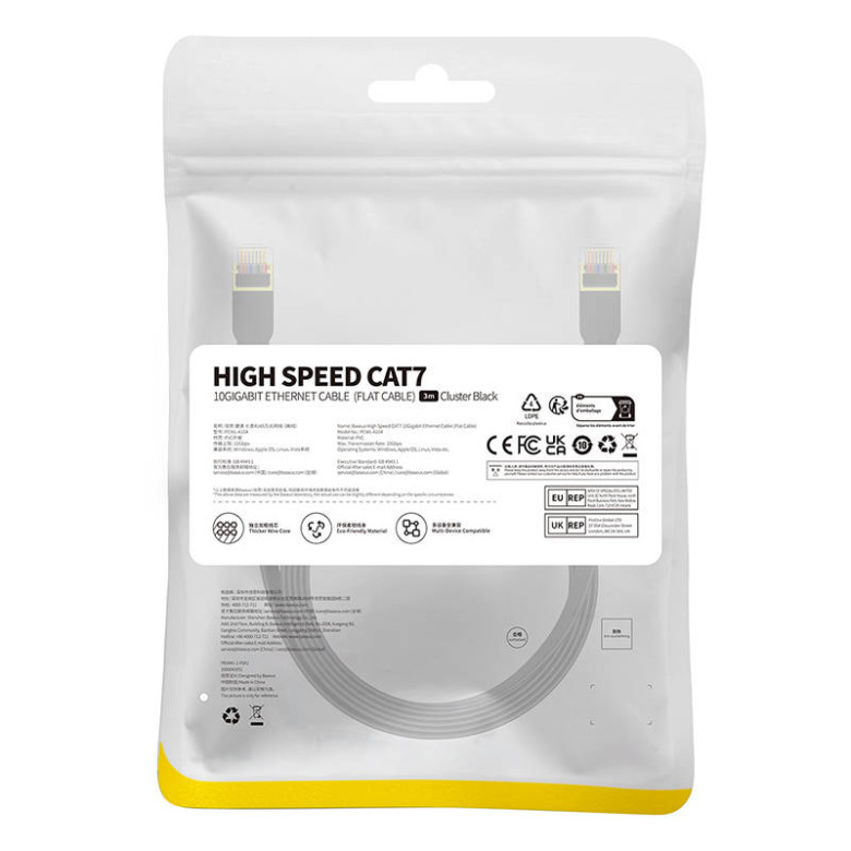 Baseus Cat 7 UTP Ethernet RJ45 kábel lapos 3 m fekete Baseus Cat 7 UTP Ethernet RJ45 kábel lapos 3 m fekete