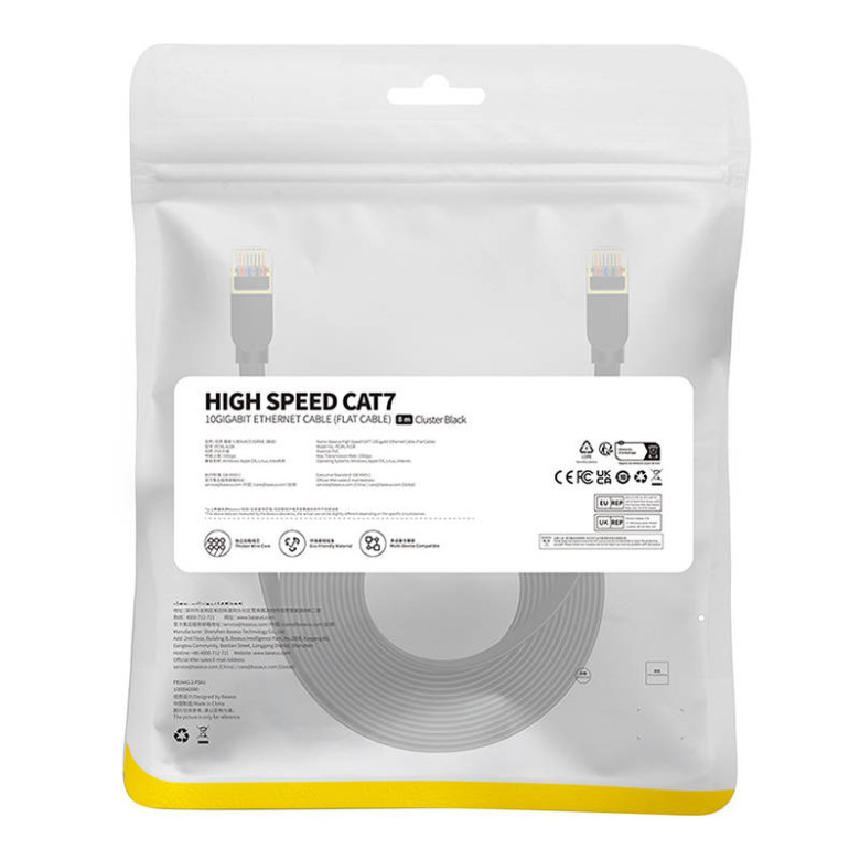 Baseus Cat 7 UTP Ethernet RJ45 kábel lapos 8 m fekete Baseus Cat 7 UTP Ethernet RJ45 kábel lapos 8 m fekete