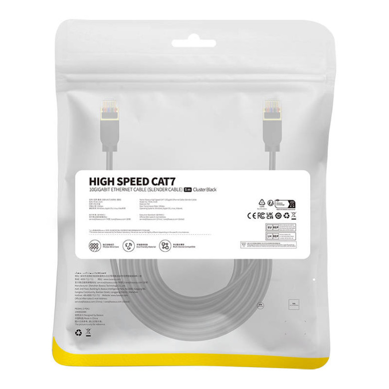 Baseus Cat 7 10Gb Ethernet RJ45 kábel 5m fekete Baseus Cat 7 10Gb Ethernet RJ45 kábel 5m fekete
