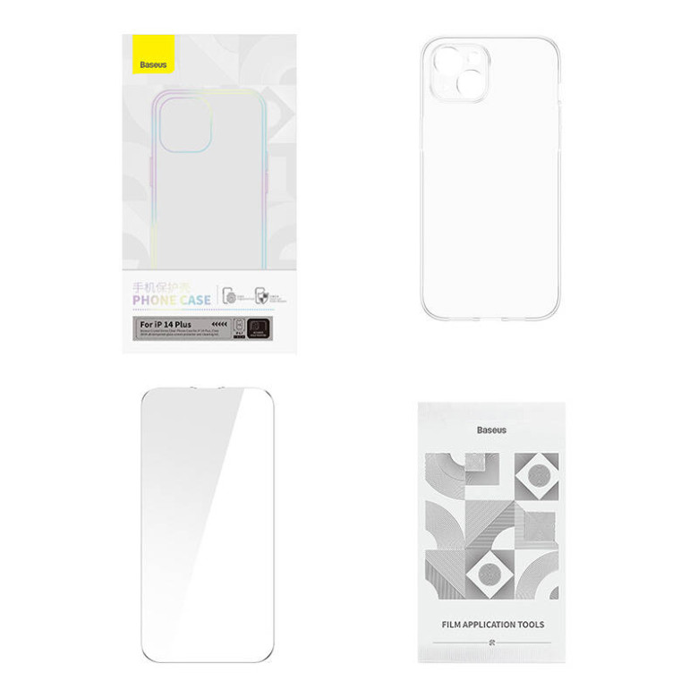 Baseus Crystal Series mágneses tok iPhone 14 Plus készülékhez + edzett üveg Baseus Crystal Series mágneses tok iPhone 14 Plus készülékhez + edzett üveg