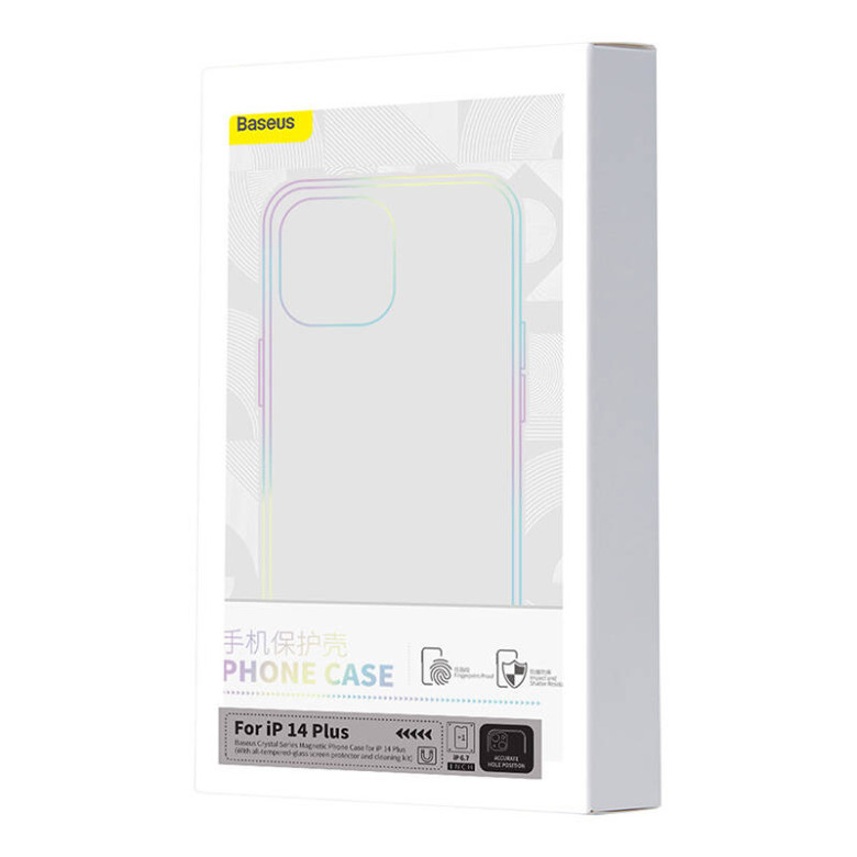 Baseus Crystal Series mágneses tok iPhone 14 Plus készülékhez + edzett üveg Baseus Crystal Series mágneses tok iPhone 14 Plus készülékhez + edzett üveg