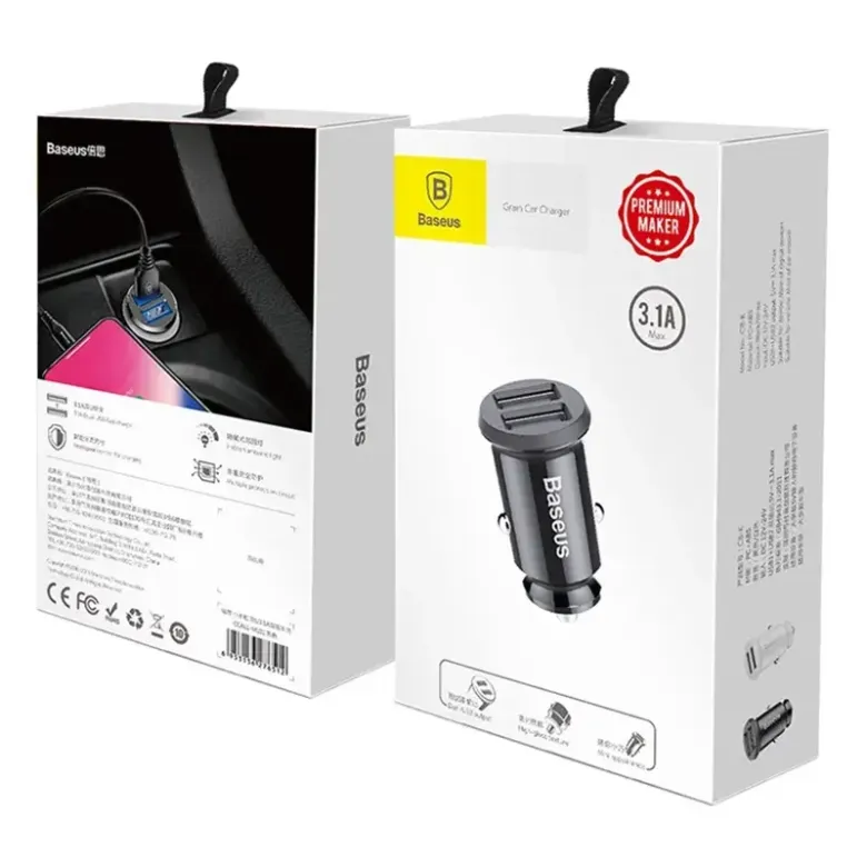 Baseus Grain autós töltő 2x USB 5V 3.1A (fehér) Baseus Grain autós töltő 2x USB 5V 3.1A (fehér)