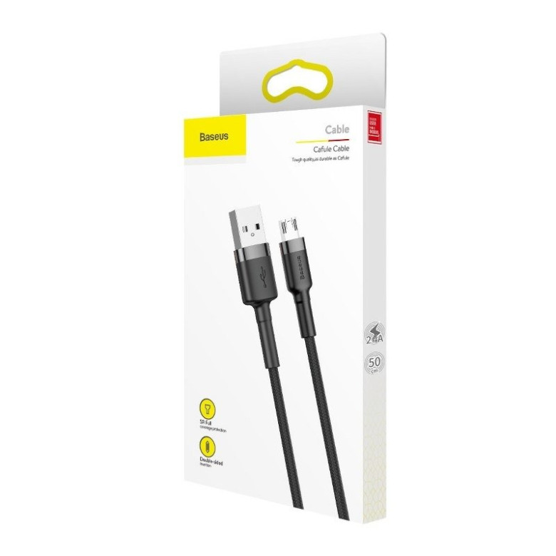 Baseus Cafule USB-Micro-USB kábel, 0.5m, 2.4A (szürke-fekete) Baseus Cafule USB-Micro-USB kábel, 0.5m, 2.4A (szürke-fekete)
