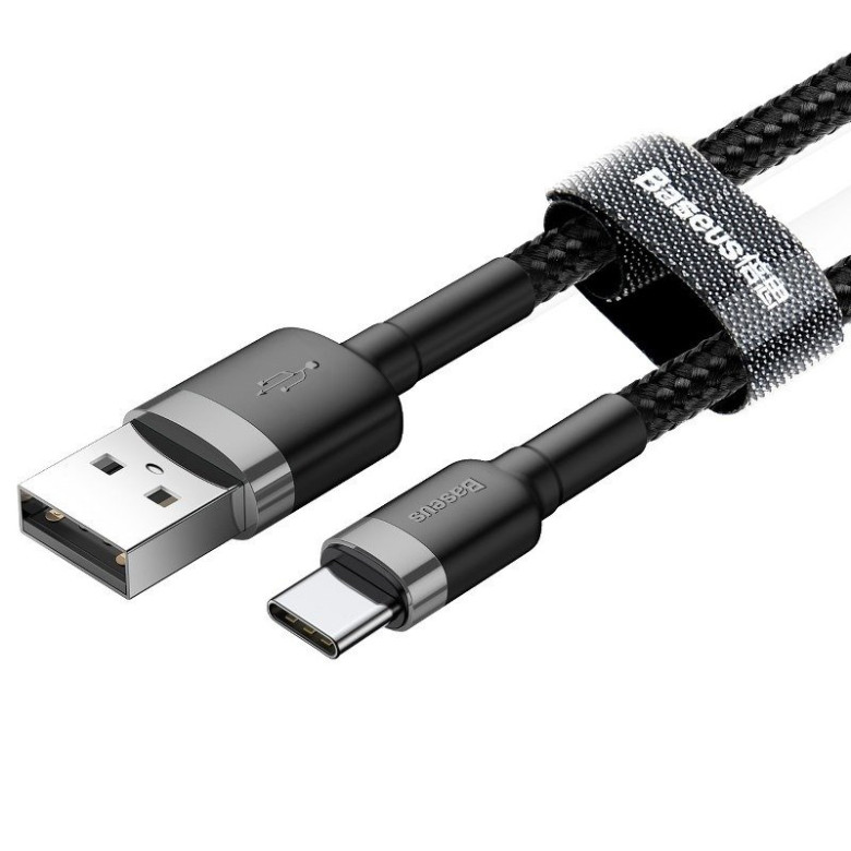 USB-USB-C kábel Baseus Cafule 3A 1m (szürke-fekete) USB-USB-C kábel Baseus Cafule 3A 1m (szürke-fekete)