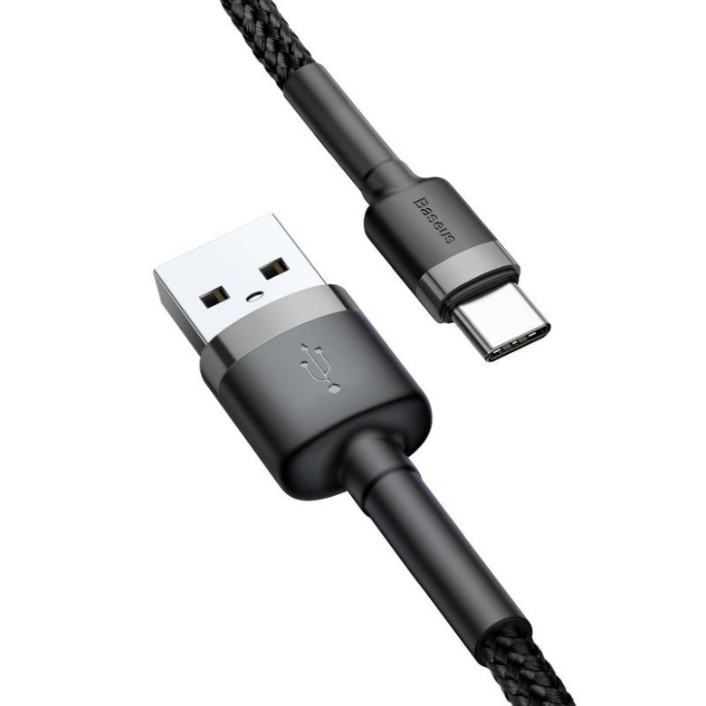 USB-USB-C kábel Baseus Cafule 3A 1m (szürke-fekete) USB-USB-C kábel Baseus Cafule 3A 1m (szürke-fekete)