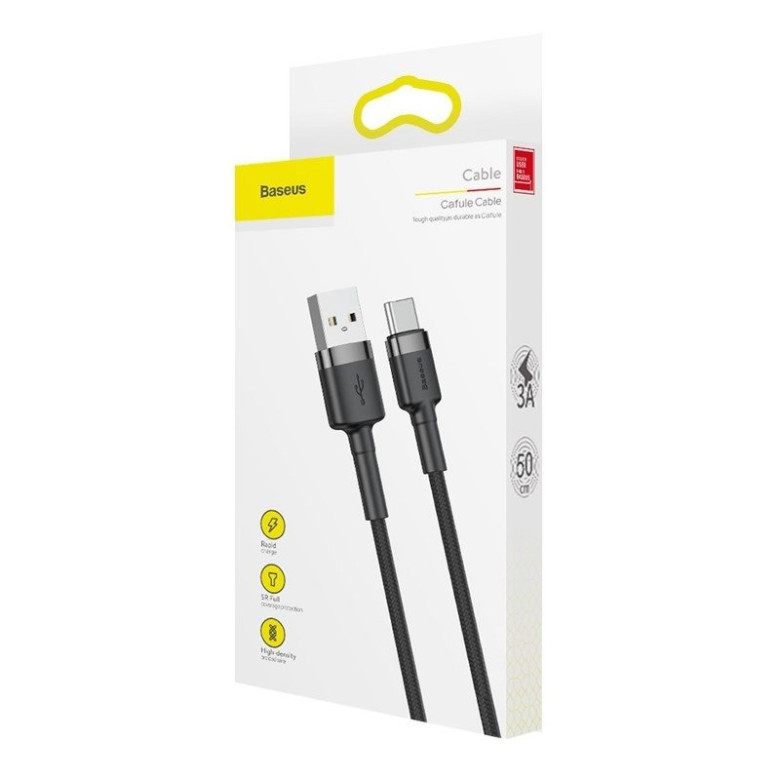 USB-USB-C kábel Baseus Cafule 3A 1m (szürke-fekete) USB-USB-C kábel Baseus Cafule 3A 1m (szürke-fekete)