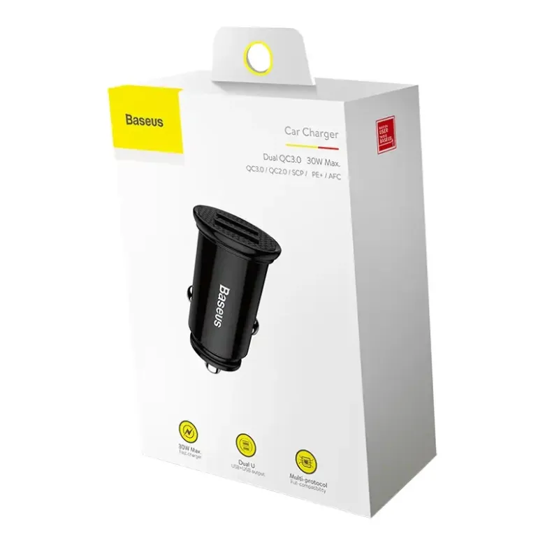 Baseus Circular autós gyorstöltő 2xUSB, QC 3.0, 5A, 30W (fekete) Baseus Circular autós gyorstöltő 2xUSB, QC 3.0, 5A, 30W (fekete)