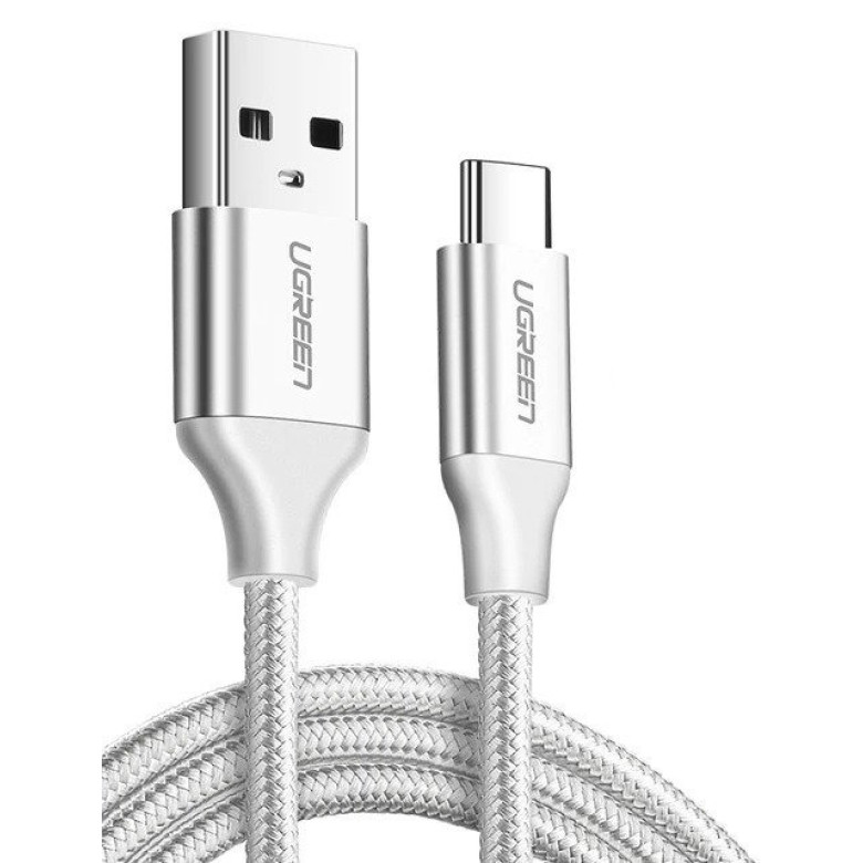 Nickel-plated USB-C cable QC3.0 UGREEN 0.5m with aluminium plug White