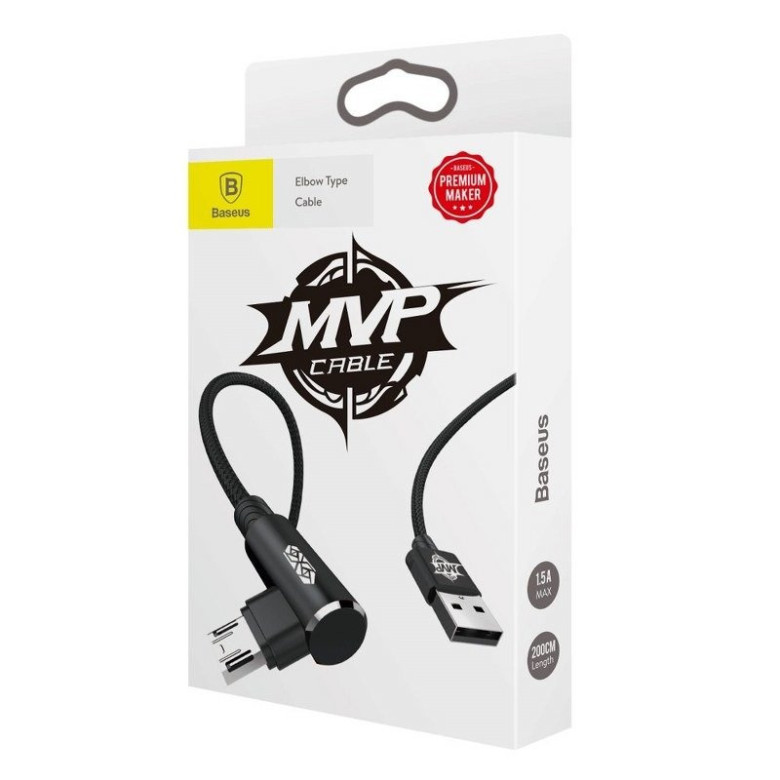 Baseus MVP USB-Micro USB ferde, könyök kábel 1,5A 2m (fekete) Baseus MVP USB-Micro USB ferde, könyök kábel 1,5A 2m (fekete)