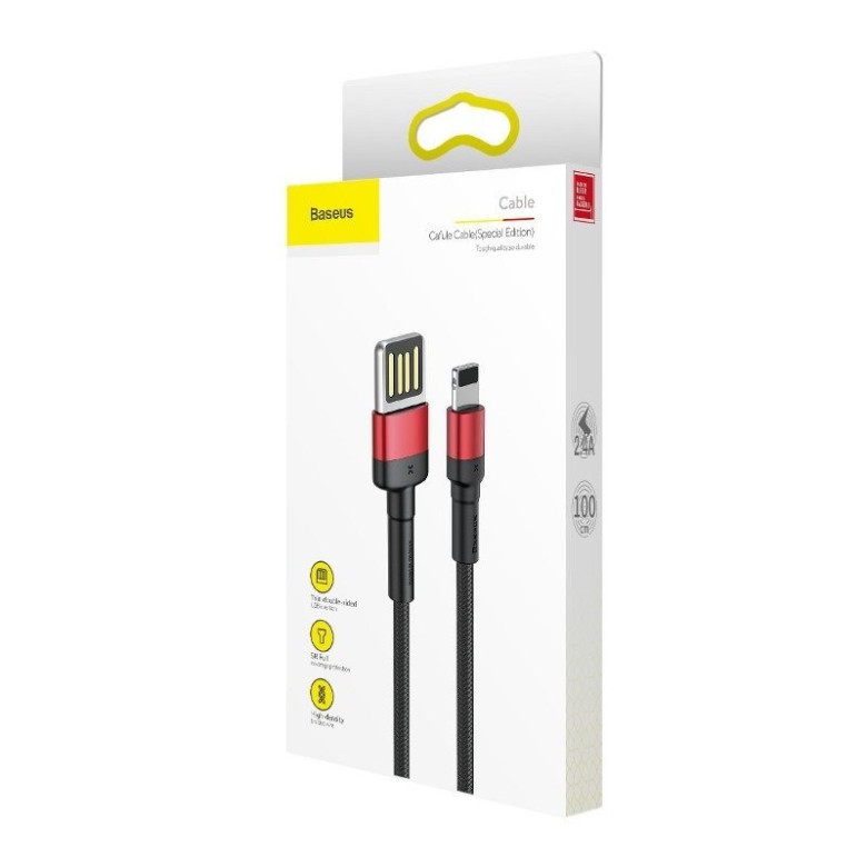 Baseus Cafule 2,4A 1 m-es Lightning USB-kábel (kétoldalas) (fekete és piros) Baseus Cafule 2,4A 1 m-es Lightning USB-kábel (kétoldalas) (fekete és piros)