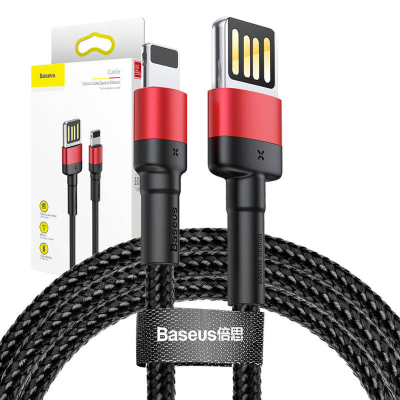 Baseus Cafule 2,4A 1 m-es Lightning USB-kábel (kétoldalas) (fekete és piros) Baseus Cafule 2,4A 1 m-es Lightning USB-kábel (kétoldalas) (fekete és piros)