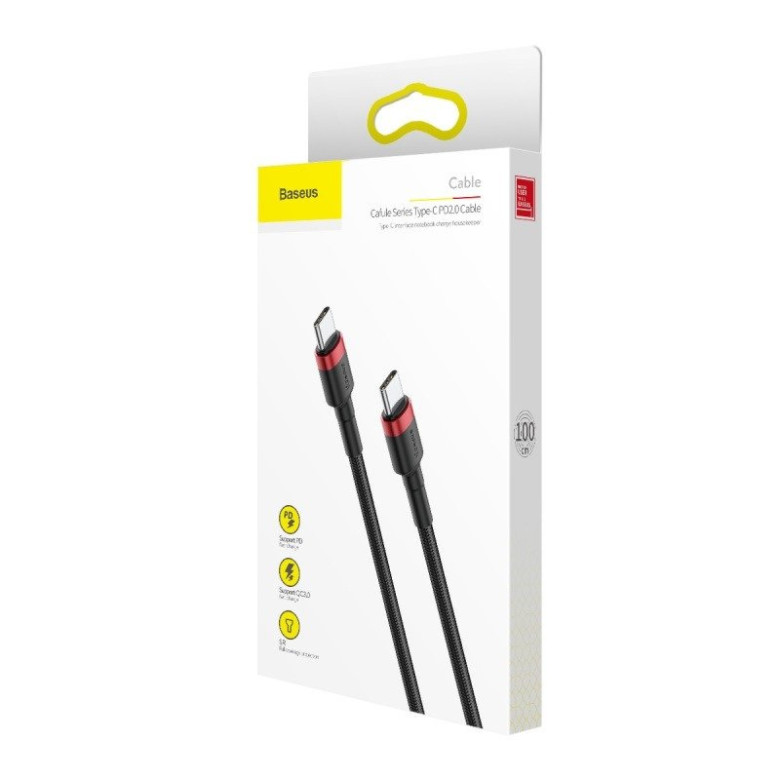 Baseus Cafule USB-C - USB-C PD 2.0 QC 3.0 kábel 60 W 1 m (fekete-piros) Baseus Cafule USB-C - USB-C PD 2.0 QC 3.0 kábel 60 W 1 m (fekete-piros)
