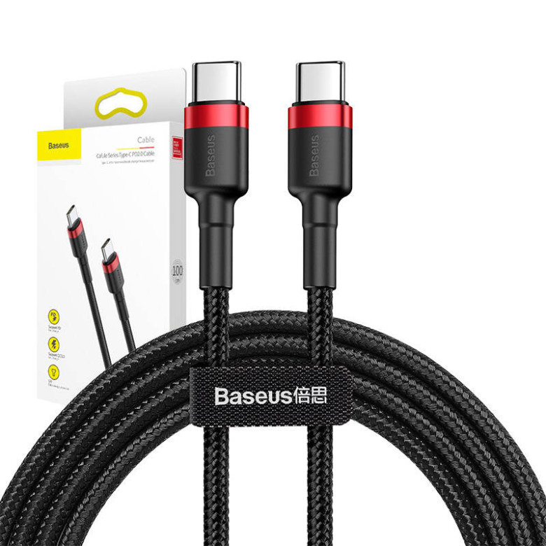 Baseus Cafule USB-C - USB-C PD 2.0 QC 3.0 kábel 60 W 1 m (fekete-piros) Baseus Cafule USB-C - USB-C PD 2.0 QC 3.0 kábel 60 W 1 m (fekete-piros)