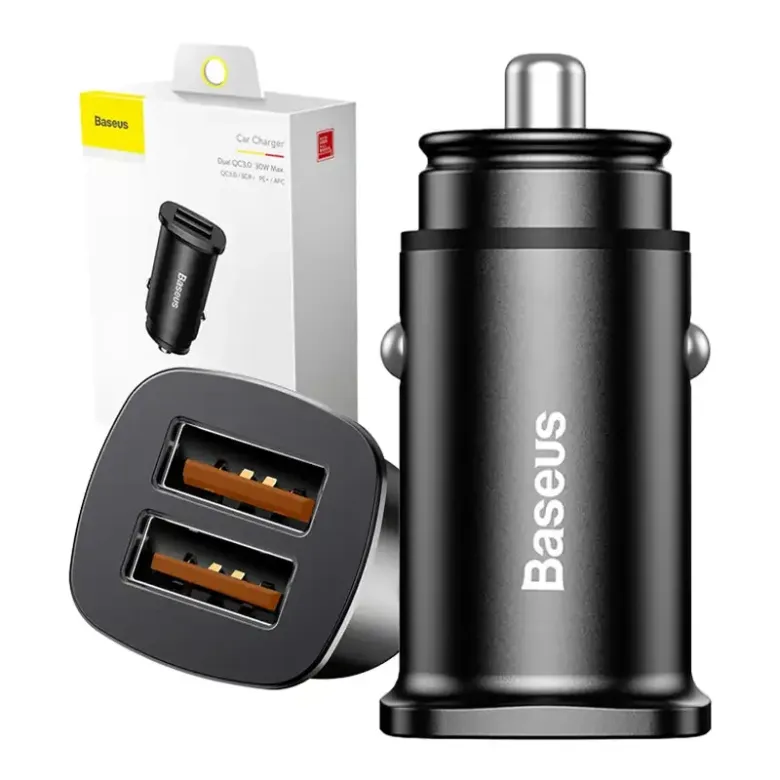 Baseus Square 2xUSB QC3.0 5A 30W autós töltő (fekete) Baseus Square 2xUSB QC3.0 5A 30W autós töltő (fekete)