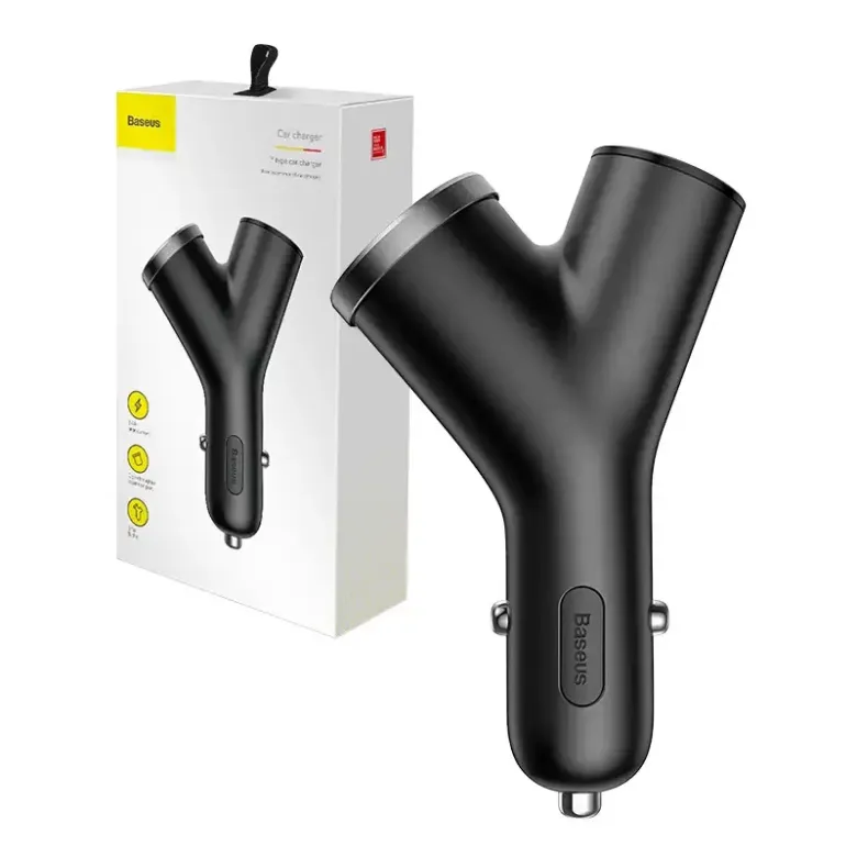 Baseus Y Type autós töltő 2xUSB, 3.4A, 40W (fekete) Baseus Y Type autós töltő 2xUSB, 3.4A, 40W (fekete)