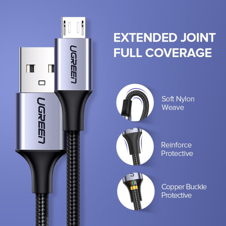 UGREEN USB-Micro USB kábel, QC 3.0, 2.4A, 1.5m (fekete) UGREEN USB-Micro USB kábel, QC 3.0, 2.4A, 1.5m (fekete)