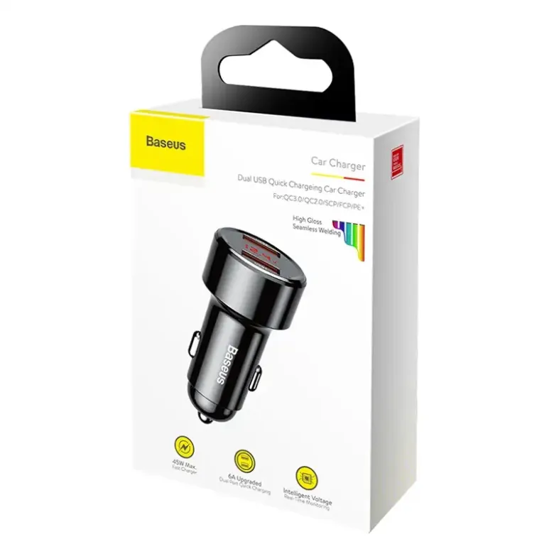 Baseus Magic 2x USB autós töltő, QC 3.0, 45W (fekete) Baseus Magic 2x USB autós töltő, QC 3.0, 45W (fekete)