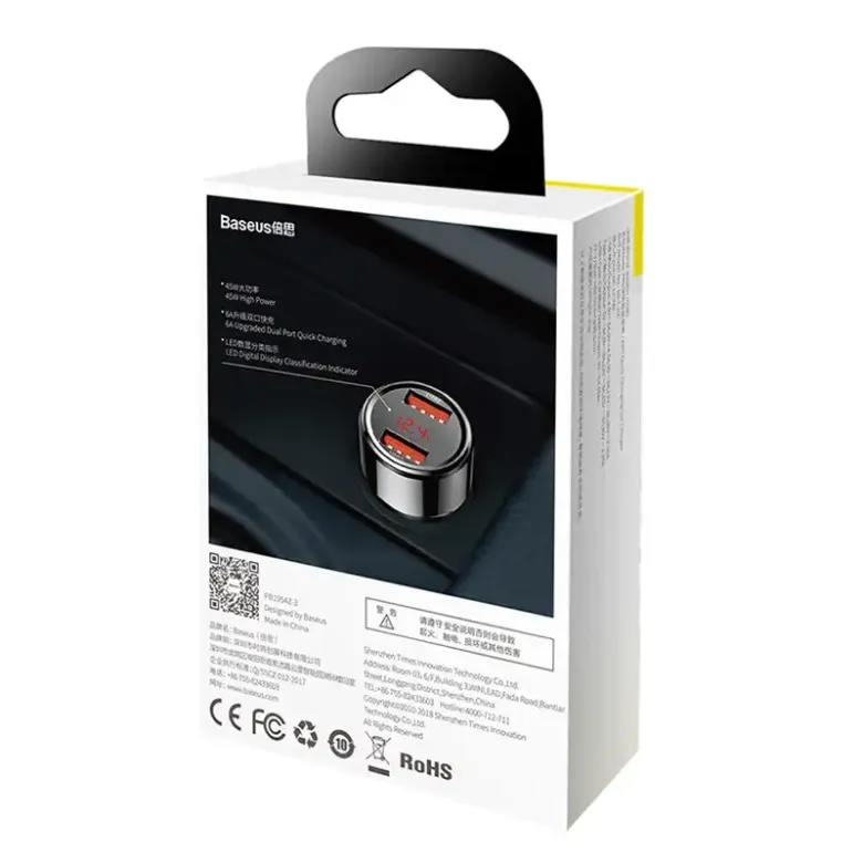 Baseus Magic 2x USB autós töltő, QC 3.0, 45W (fekete) Baseus Magic 2x USB autós töltő, QC 3.0, 45W (fekete)