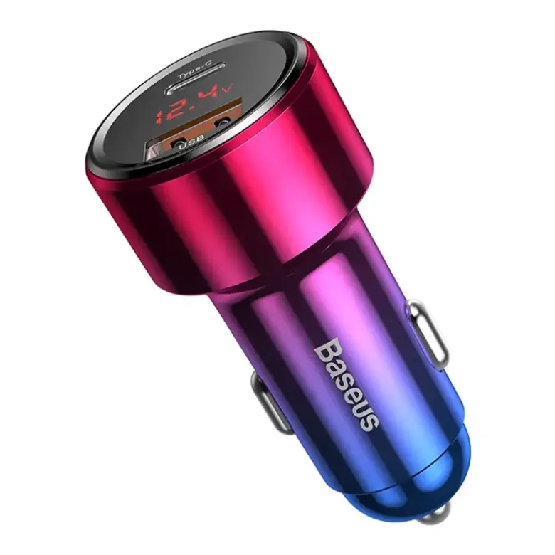 Baseus Magic USB + USB-C QC 4.0 PD 45W autós töltő (piros-kék) Baseus Magic USB + USB-C QC 4.0 PD 45W autós töltő (piros-kék)