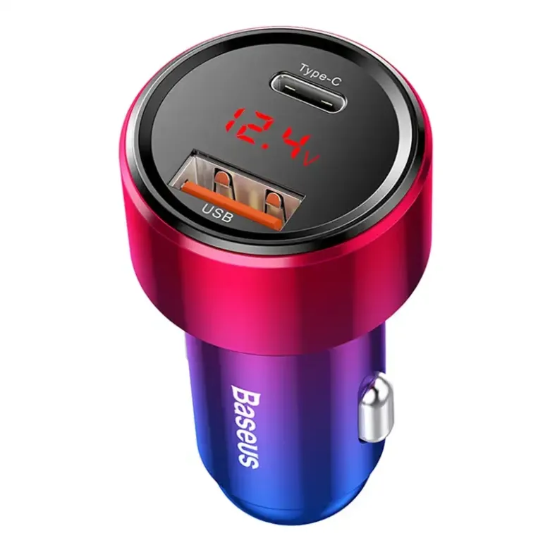 Baseus Magic USB + USB-C QC 4.0 PD 45W autós töltő (piros-kék) Baseus Magic USB + USB-C QC 4.0 PD 45W autós töltő (piros-kék)