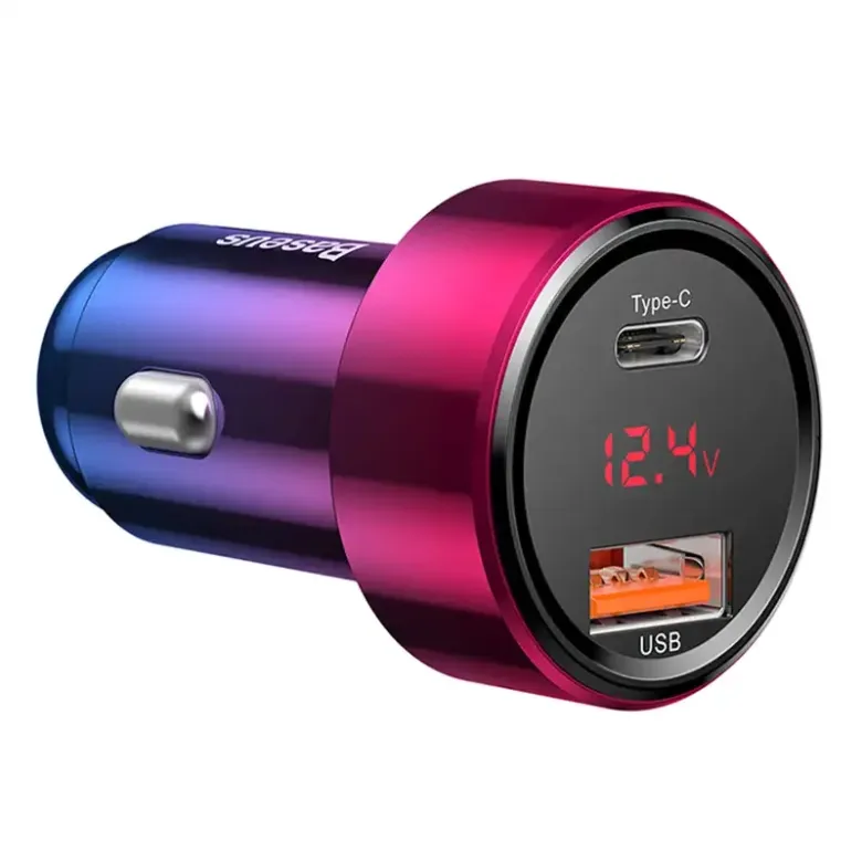 Baseus Magic USB + USB-C QC 4.0 PD 45W autós töltő (piros-kék) Baseus Magic USB + USB-C QC 4.0 PD 45W autós töltő (piros-kék)
