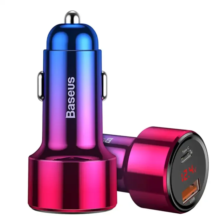 Baseus Magic USB + USB-C QC 4.0 PD 45W autós töltő (piros-kék) Baseus Magic USB + USB-C QC 4.0 PD 45W autós töltő (piros-kék)