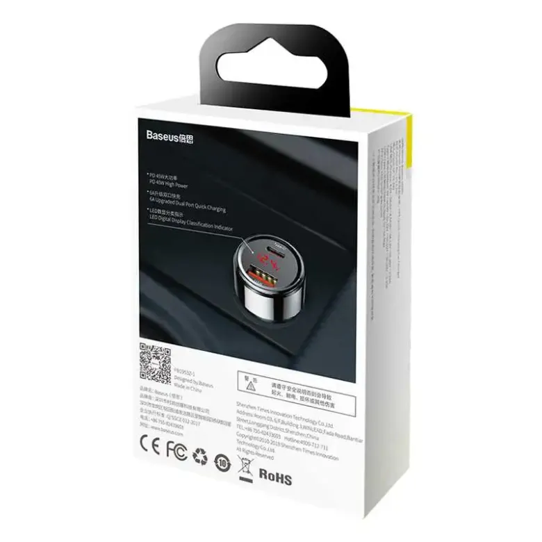 Baseus Magic USB + USB-C autós töltő, QC 4.0, PD, 45W (fekete) Baseus Magic USB + USB-C autós töltő, QC 4.0, PD, 45W (fekete)