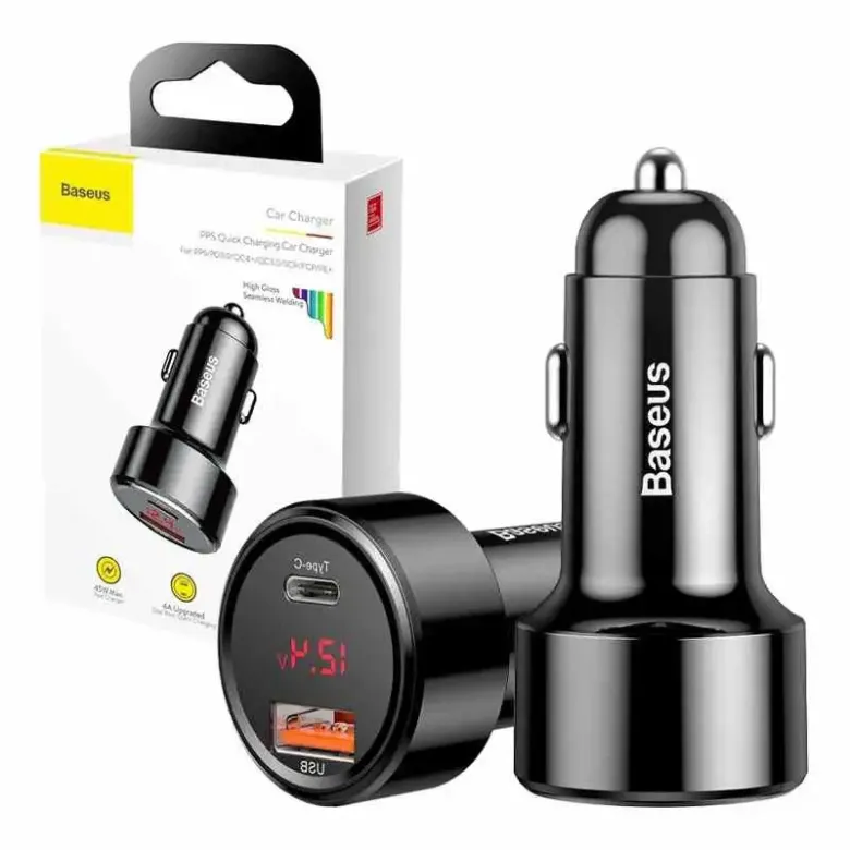 Baseus Magic USB + USB-C autós töltő, QC 4.0, PD, 45W (fekete) Baseus Magic USB + USB-C autós töltő, QC 4.0, PD, 45W (fekete)