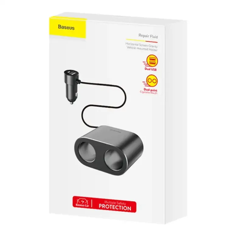 Baseus 2xUSB szivargyújtó elosztó, 3,1A, 100W (fekete) Baseus 2xUSB szivargyújtó elosztó, 3,1A, 100W (fekete)
