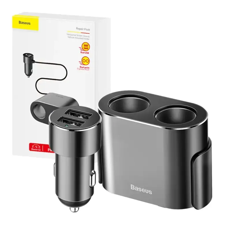 Baseus 2xUSB szivargyújtó elosztó, 3,1A, 100W (fekete) Baseus 2xUSB szivargyújtó elosztó, 3,1A, 100W (fekete)