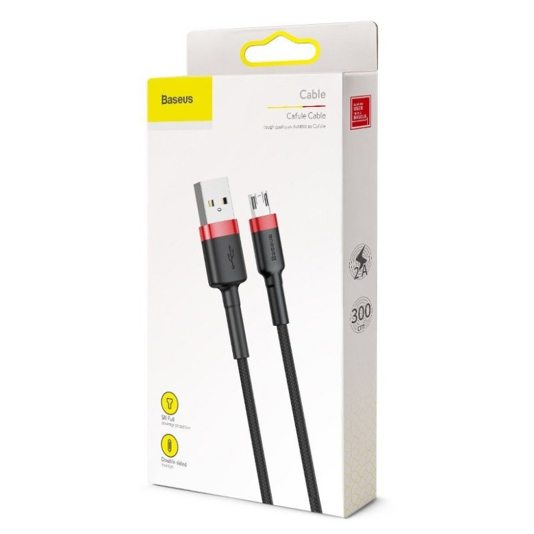 Baseus Cafule USB-Micro-USB kábel, 2A, 3 m (fekete és piros) Baseus Cafule USB-Micro-USB kábel, 2A, 3 m (fekete és piros)