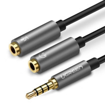 UGREEN AUX audio elosztó 3,5 mm-es mini jack kábel (male) fejhallgatóhoz + mikrofonhoz (female), 20 cm (fekete-szürke) UGREEN AUX audio elosztó 3,5 mm-es mini jack kábel (male) fejhallgatóhoz + mikrofonhoz (female), 20 cm (fekete-szürke)