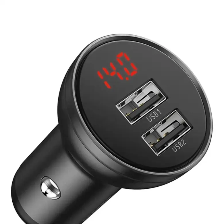 Baseus autós töltő kijelzővel, 2x USB, 4,8A, 24W (szürke) Baseus autós töltő kijelzővel, 2x USB, 4,8A, 24W (szürke)