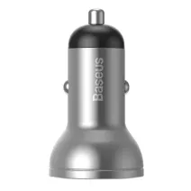 Baseus autós töltő kijelzővel, 2x USB, 4,8A, 24W (ezüst)