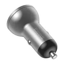Baseus autós töltő kijelzővel, 2x USB, 4,8A, 24W (ezüst)