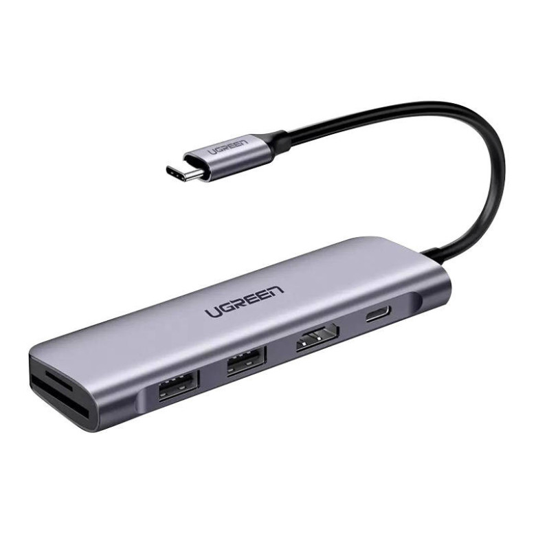UGREEN CM195 6 az 1-ben USB-C adapter, 2x USB 3.0, HDMI, SD/micro SD, 100 W (szürke)
