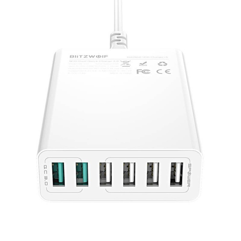 Blitzwolf BW-S15 6x USB töltő, QC 3.0, 60W (fehér) Blitzwolf BW-S15 6x USB töltő, QC 3.0, 60W (fehér)