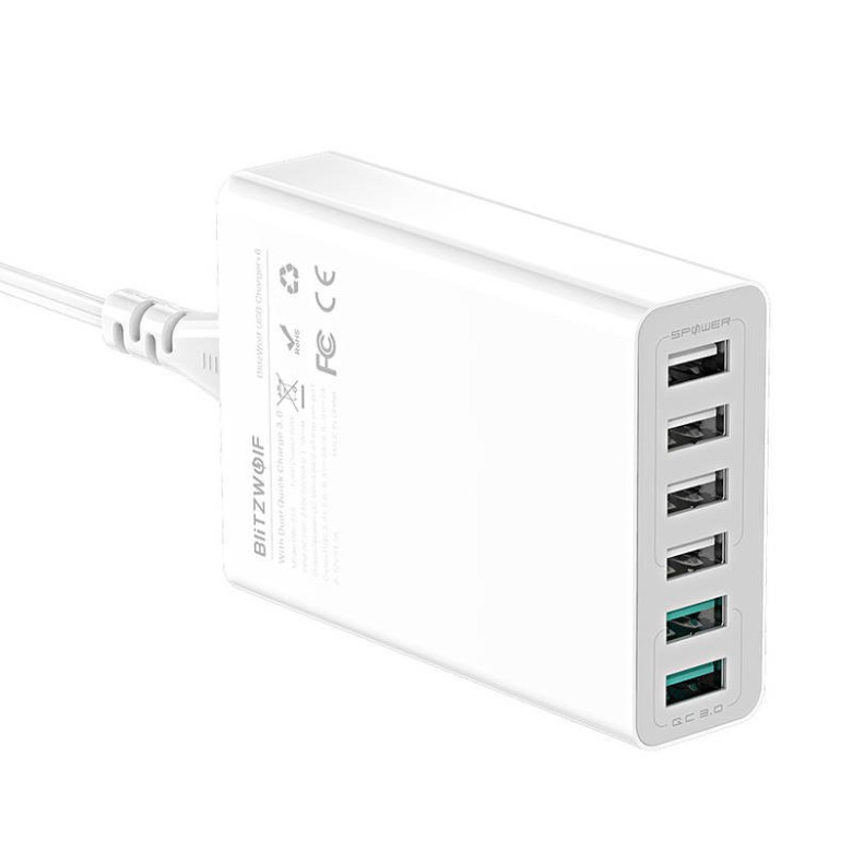 Blitzwolf BW-S15 6x USB töltő, QC 3.0, 60W (fehér) Blitzwolf BW-S15 6x USB töltő, QC 3.0, 60W (fehér)