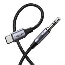 3,5 mm-es mini jack AUX kábel az USB-C UGREEN AV143-hoz, 1 m (fekete)