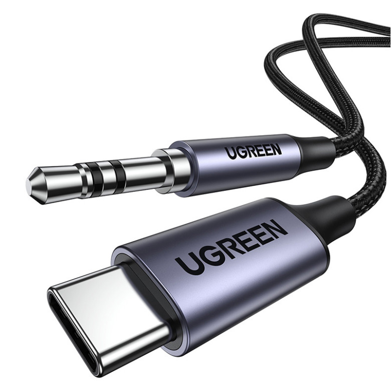 3,5 mm-es mini jack AUX kábel az USB-C UGREEN AV143-hoz, 1 m (fekete)