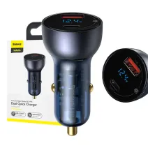 Baseus Particular Digital Display autós töltő kijelzővel, USB + USB-C, QC3.0+PD, 5A, 65W (szürke)