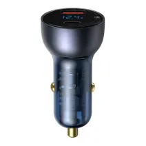 Baseus Particular Digital Display autós töltő kijelzővel, USB + USB-C, QC3.0+PD, 5A, 65W (szürke)