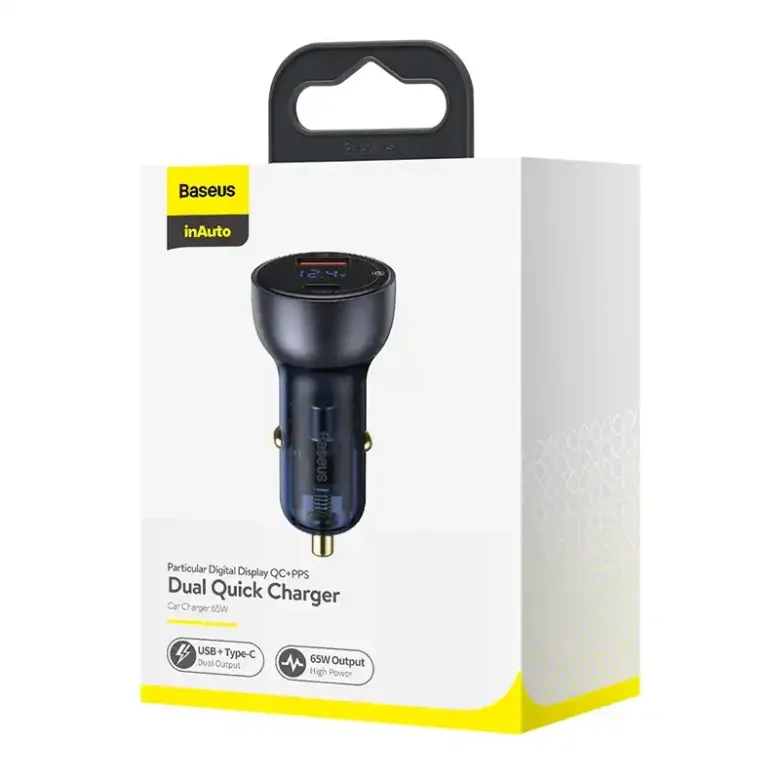 Baseus Particular Digital Display autós töltő kijelzővel, USB + USB-C, QC3.0+PD, 5A, 65W (szürke) Baseus Particular Digital Display autós töltő kijelzővel, USB + USB-C, QC3.0+PD, 5A, 65W (szürke)