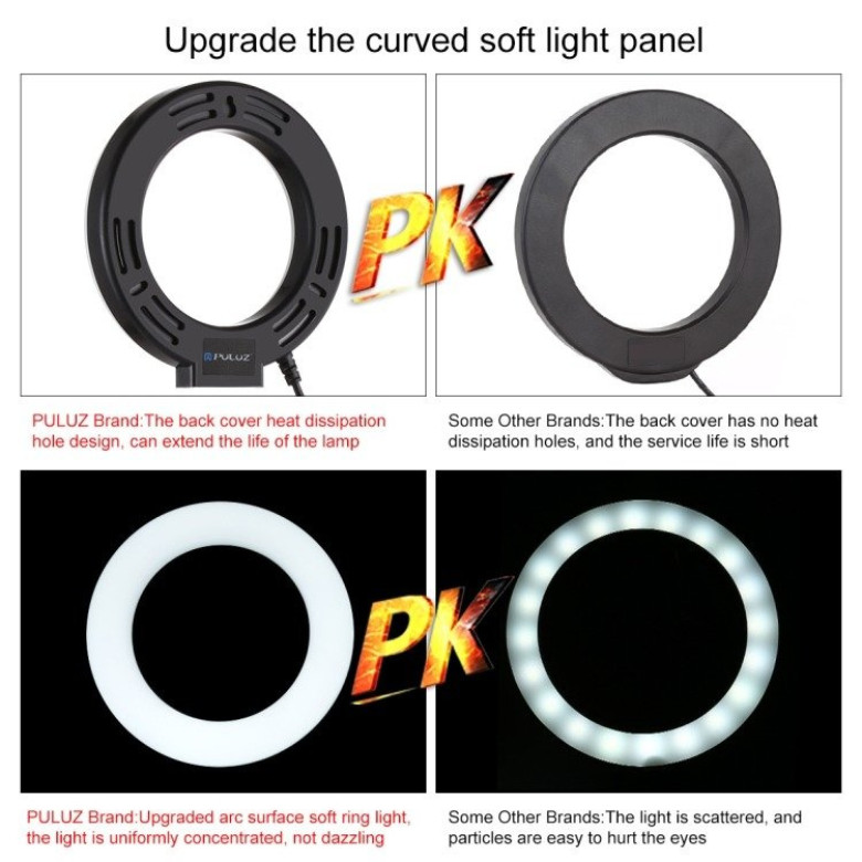 LED Puluz gyűrűs lámpa állítható állvánnyal PU391