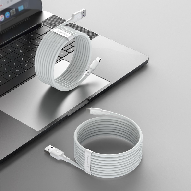 Baseus Simple Wisdom USB-USB-C kábel, 40W, 5A, 1,5m, 2db (fehér) Baseus Simple Wisdom USB-USB-C kábel, 40W, 5A, 1,5m, 2db (fehér)