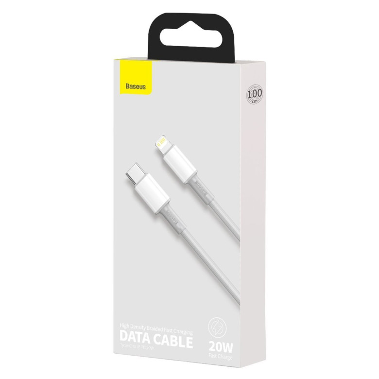 Baseus Lightning USB-C kábel, nagy sűrűségű fonott, 20W, 5A, PD, 1 m (fehér) Baseus Lightning USB-C kábel, nagy sűrűségű fonott, 20W, 5A, PD, 1 m (fehér)