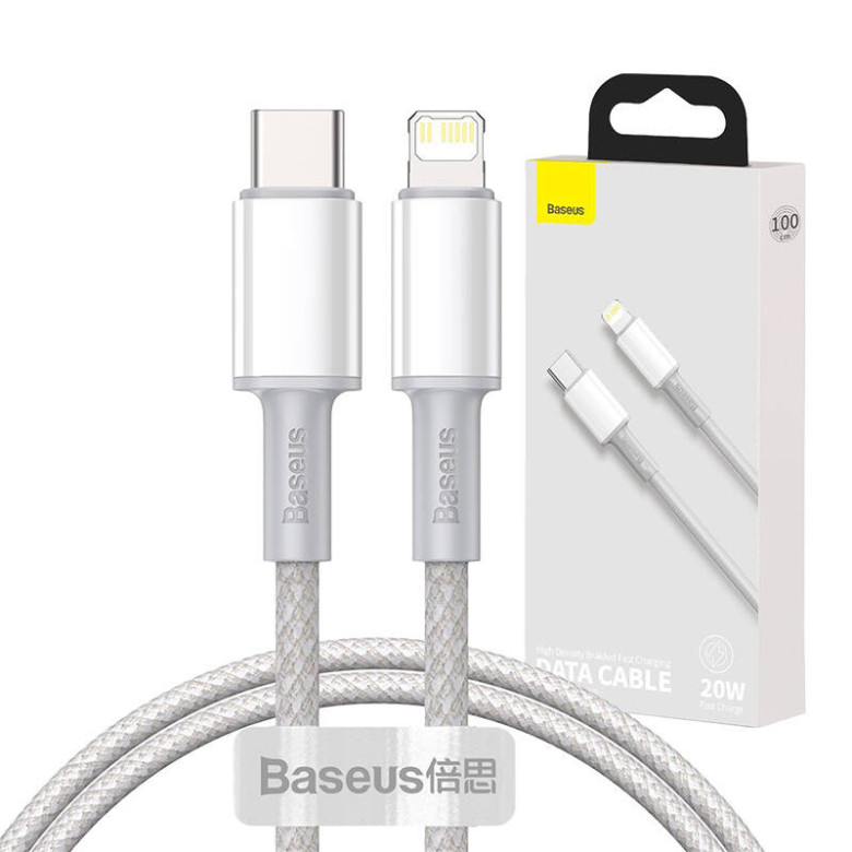 Baseus Lightning USB-C kábel, nagy sűrűségű fonott, 20W, 5A, PD, 1 m (fehér) Baseus Lightning USB-C kábel, nagy sűrűségű fonott, 20W, 5A, PD, 1 m (fehér)