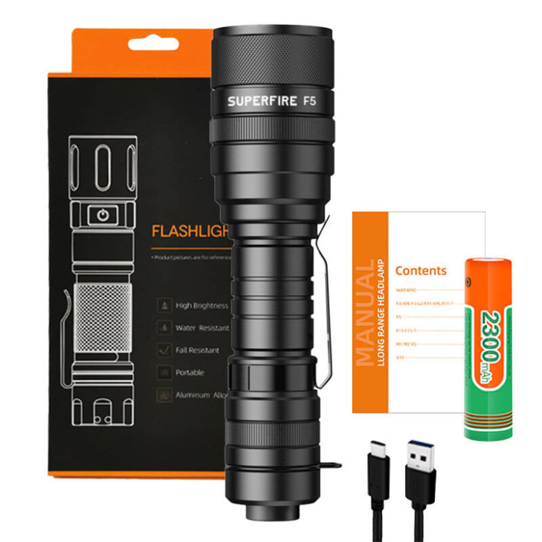 Latarka Superfire F5, 1100lm, USB Latarka Superfire F5, 1100lm, USB