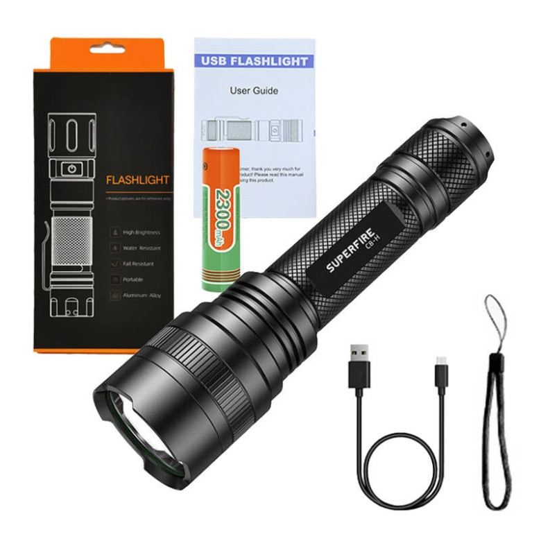 Zseblámpa Superfire C8-H – 1200 lm, USB, 250 m, 5 mód